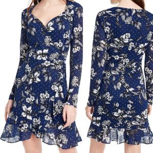 Junior Floral Print Textured Ruffle Sheath dress